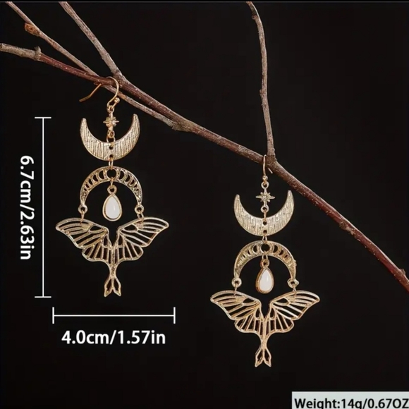 Handmade Moon & Moth Earrings - Picture 3 of 4